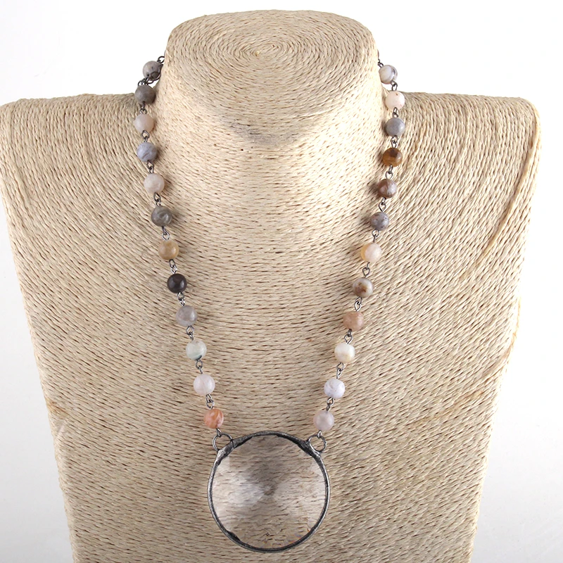 Женское Ожерелье из натурального камня с большим кристаллом|Ожерелья подвеской|