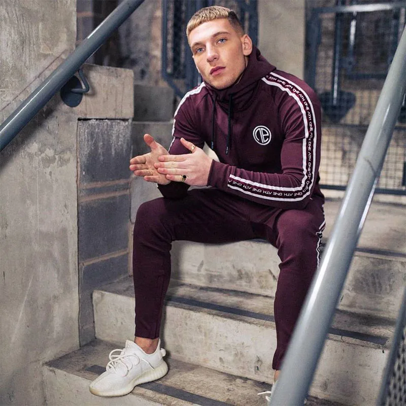 Sporting 2 Pieces Sweatsuit Men Clothes Printed Hooded Hoodies Jacket Pants Track Suits