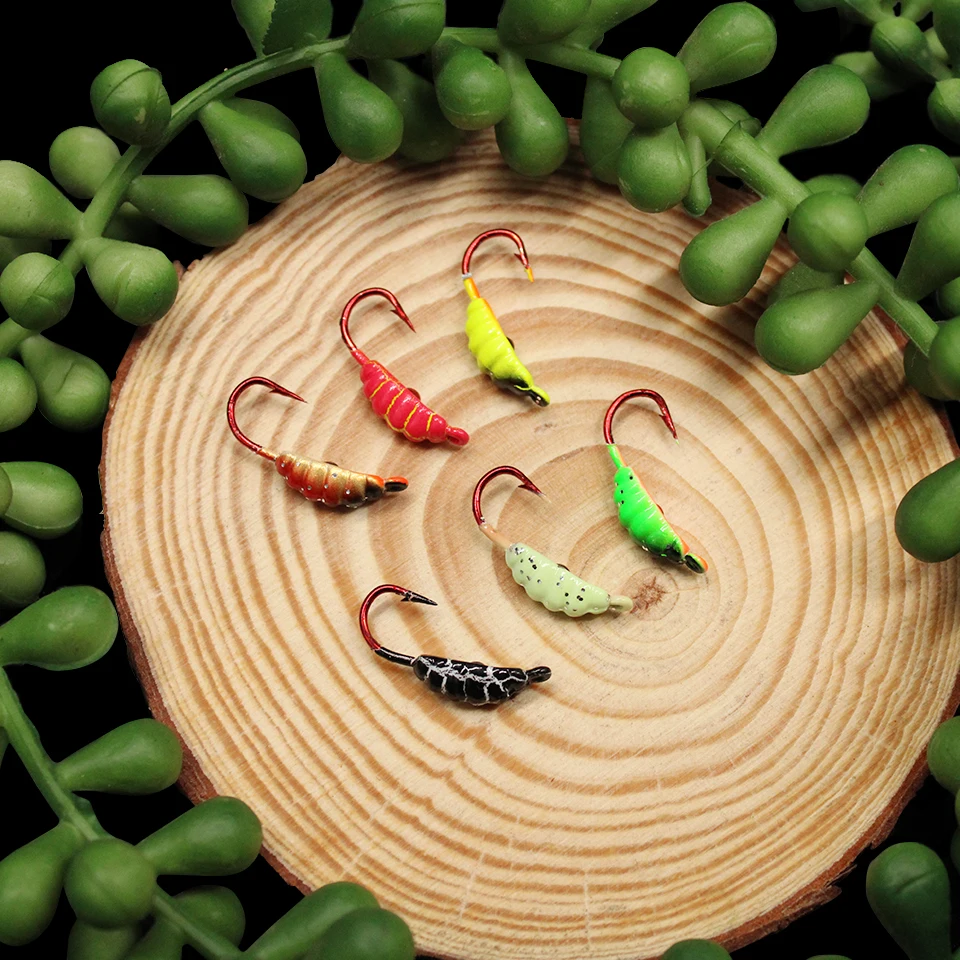 WALK FISH 6Pcs 21MM/1.5G Mini Winter Ice Jig Maggot Worm Metal Bait Sinking Lead Head Hook Fishing Lure Jigging Tackle - купить по