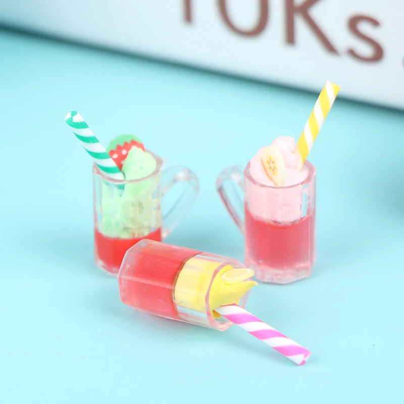

1:12 Miniature Dollhouse Watermelon Juice Mini Drink Ice Cream Cups Model Mini Food Doll Accessories Fit Play House Toy