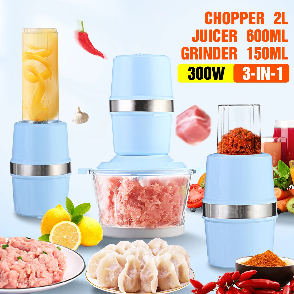 3 в 1 Мясорубка из нержавеющей стали Измельчитель соковыжималка портативный