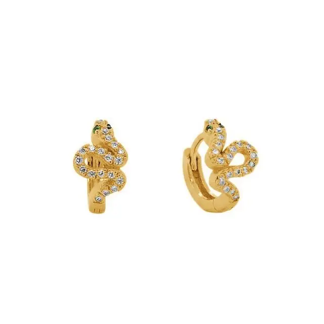 

Multi Piercing Mini Huggie Hoop Micro Pave Cubic Zirconia CZ 925 Sterling Silver Gold Plated Lovely Snake Hoop Earring