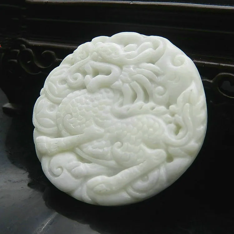 Китайский кулон из натурального белого нефрита колье с ручной резной подвеской