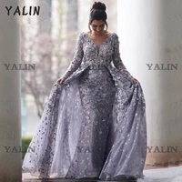 yalin 2022 formal elegant detachable tail mermaid robe de soriee custom long dress full sleeves applique vestidos de fiesta