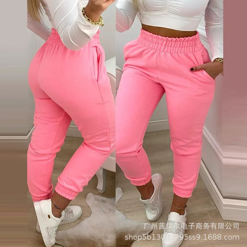

Donsignet Fashion New Solid Casual Full Length Woman Pants Pencil Pants Elastic Waist Women Bottoms Pants