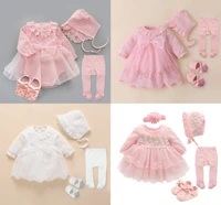 2021 infant christening dress newborn baby girl dressesclothes princess 0 3 6 12 months baby baptism dress shoes tights