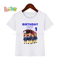 kids fireman sam birthday number 19 cartoon print children clothes t shirts boygirl write name funny gift tshirt baby