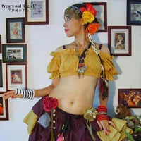 ats belly dance renaissance pirate wench gypsy fairy costume peasant crop tribal choli top t17
