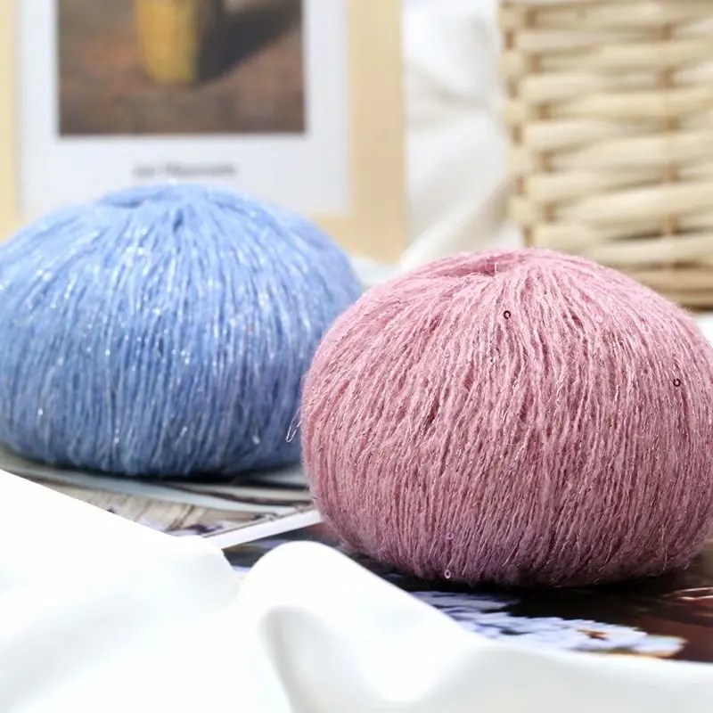 Мохеровая нить с блестками 25 г анти-пиллинг Высококачественная для ручного