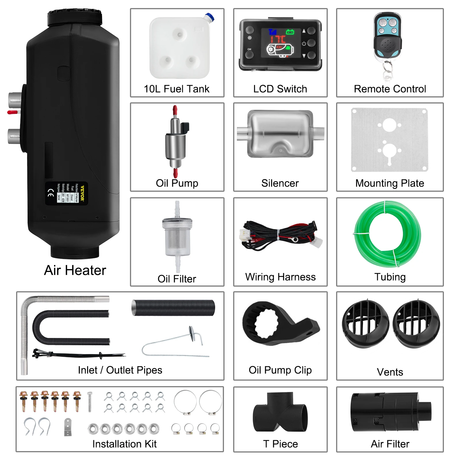 VEVOR 24 В 5 кВт дизельный Воздушный стояночный отопитель с ЖК-термостатом