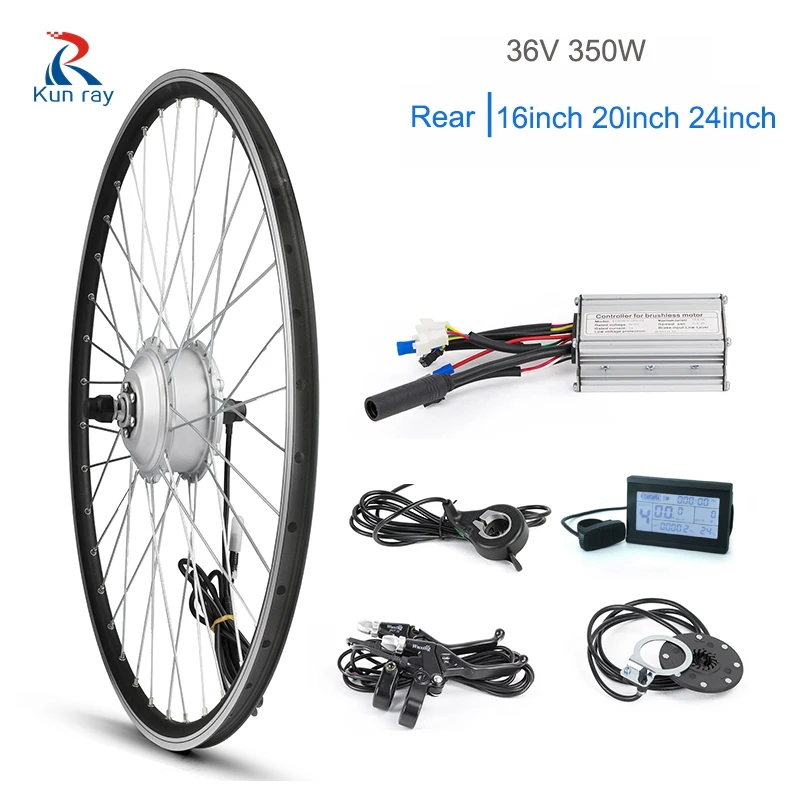 Billig KUNRAY Elektrische Bike Conversion Kit Bürstenlosen Getriebe Hub Motor 36 V 350 W Hinten Motor Rad Für Roller DC Controller LCD Drossel 20
