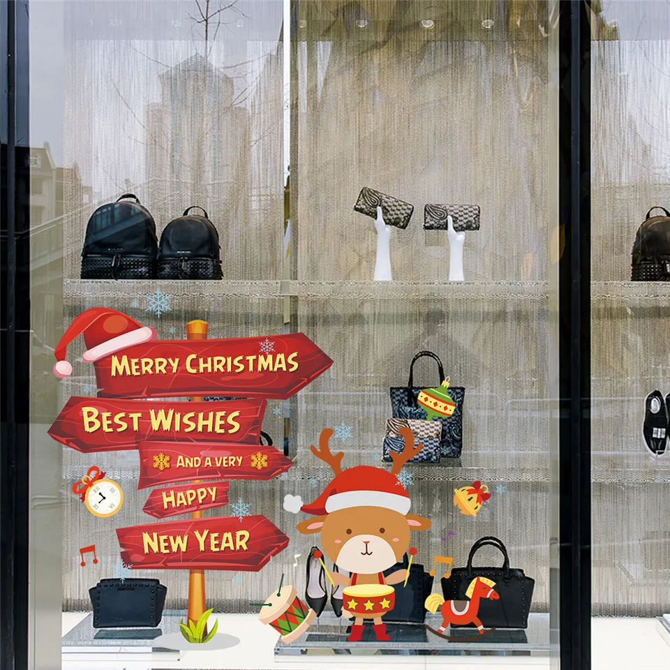 Рождественская Наклейка на стену со стеклом и оленем новогодняя наклейка с