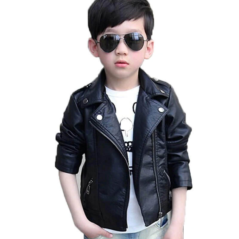 

New Leather Jacket Clothes for Boys Zipper Jacket for Boy Black Children's Jacket Winter Thickening Fluff Lined Children Outwear