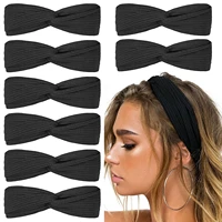 black headbands twist knotted boho stretchy hair bands%ef%bc%8cplain headwrap yoga workout vintage hair accessories solid color 8pcs