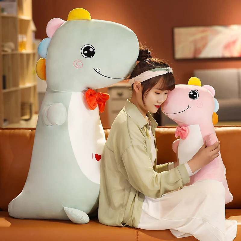 

1pc 63/100cm cute cartoon gray green pink couple dinosaur plush pillow fur stuffed animal doll toy kid gift home decoration