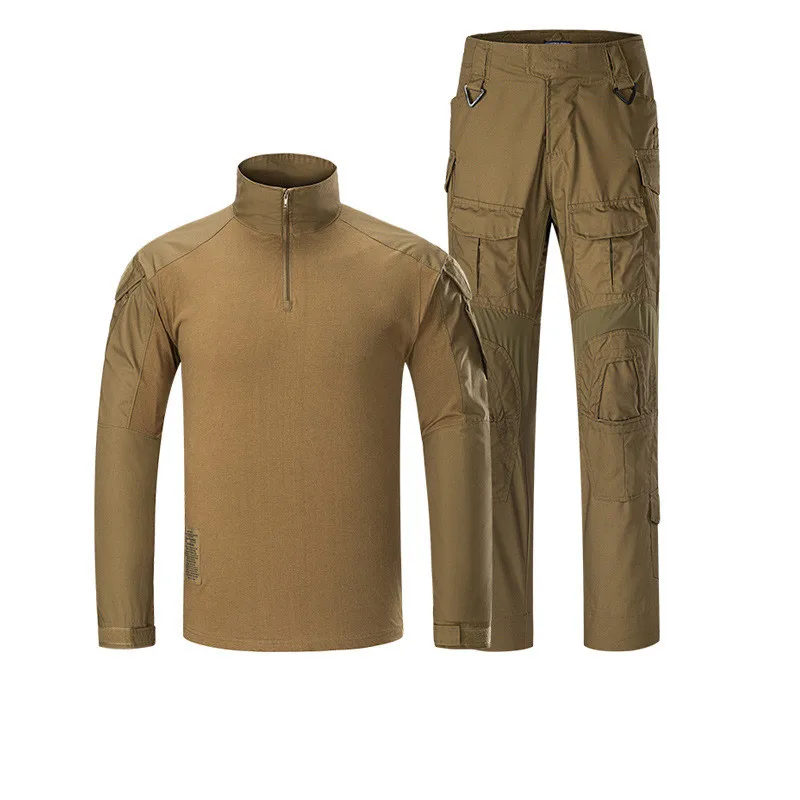 khaki ZXQYH Мужская спортивная форма тактическая, боевая, милитари бутон униформа футболки для улицы брюки наборы Охота Стрельба Униформа рабочие наборы - Цвет: khaki