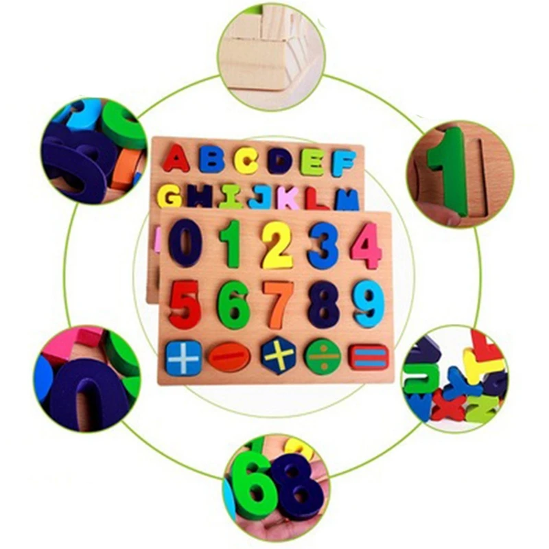 

Children Hand Grasp Wooden Toys Wooden Puzzle Toys Baby Number Letter Cognition Toy Early Learning Educational Toys