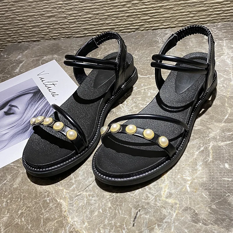 

2021 Hot Style Flat Sandals Ladies Summer Outdoor Fashion Leather Flat Shoes Round Toe Elegant Slippers Casual Sandals
