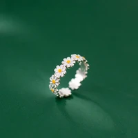 solid 925 sterling silver rings for women teen girls pave daisy flower adjustable finger band korean stylish jewelry 2021