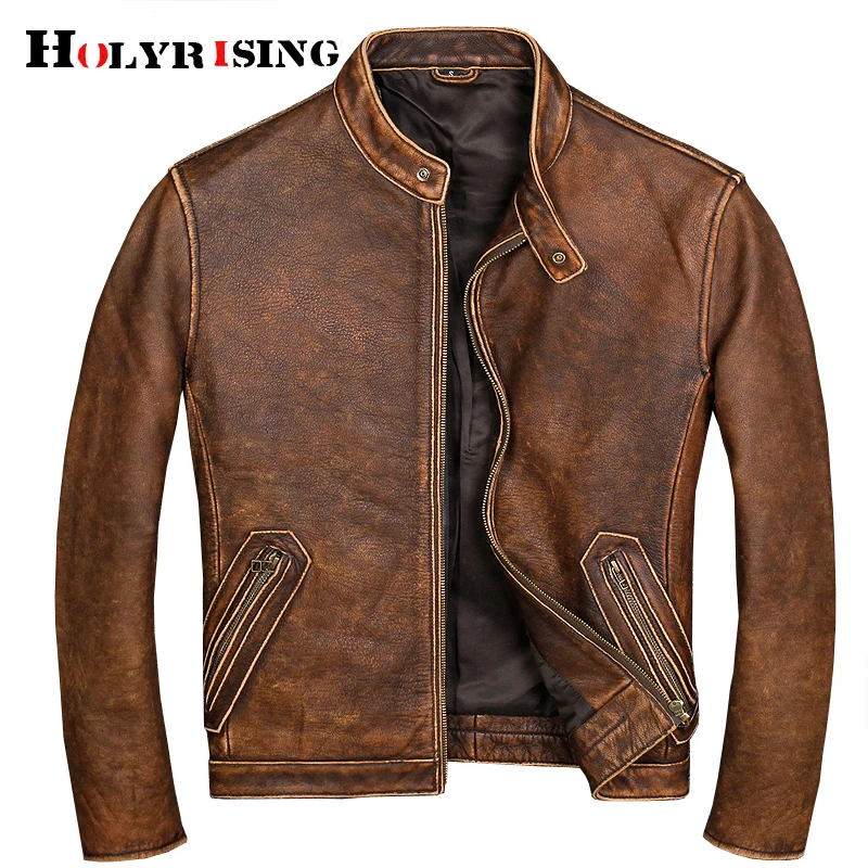 

Autumn Genuine Leather Jacket Men Streetweaar Real Vintage cowhide Coat Man Moto Biker Vintage Cow Leather Jackets 5XL 19141