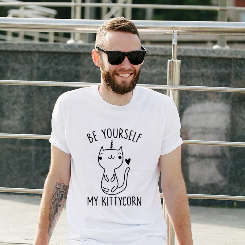 

Father Day BE YOURSELF, MY KITTYCORN Print Leisure T-Shirt Comfortable Fitted Tee Shirts Europe Simple Style Tee-Shirt