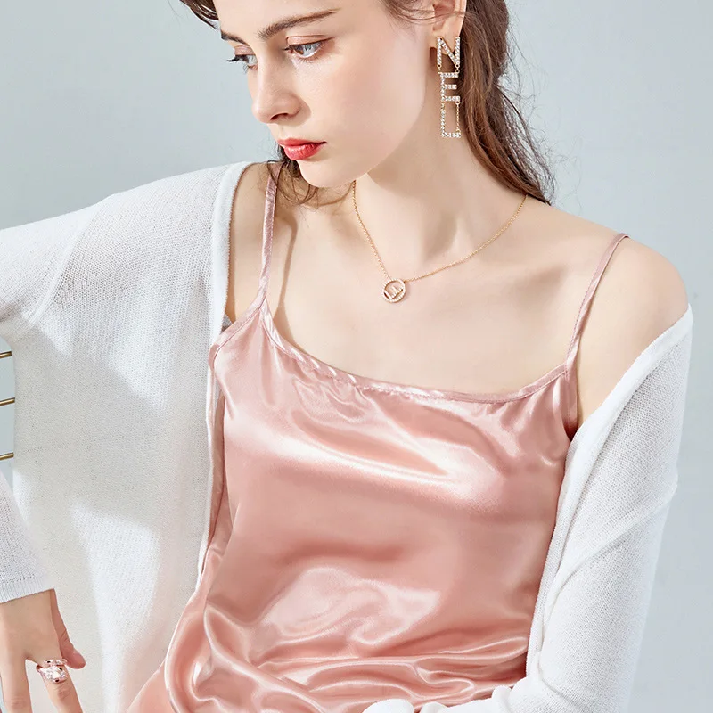 

Women wear acetate Satin sexy clavicle vest, women wear loose suspender top in summer