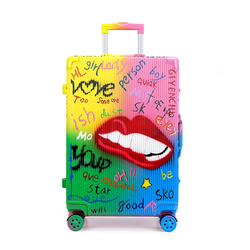 

2020 каракули Trave, алюминиевая жесткая роликовая тележка, чемодан для путешествий, чемодан для переноски 22 26 28, дорожные чемоданы с колесиками