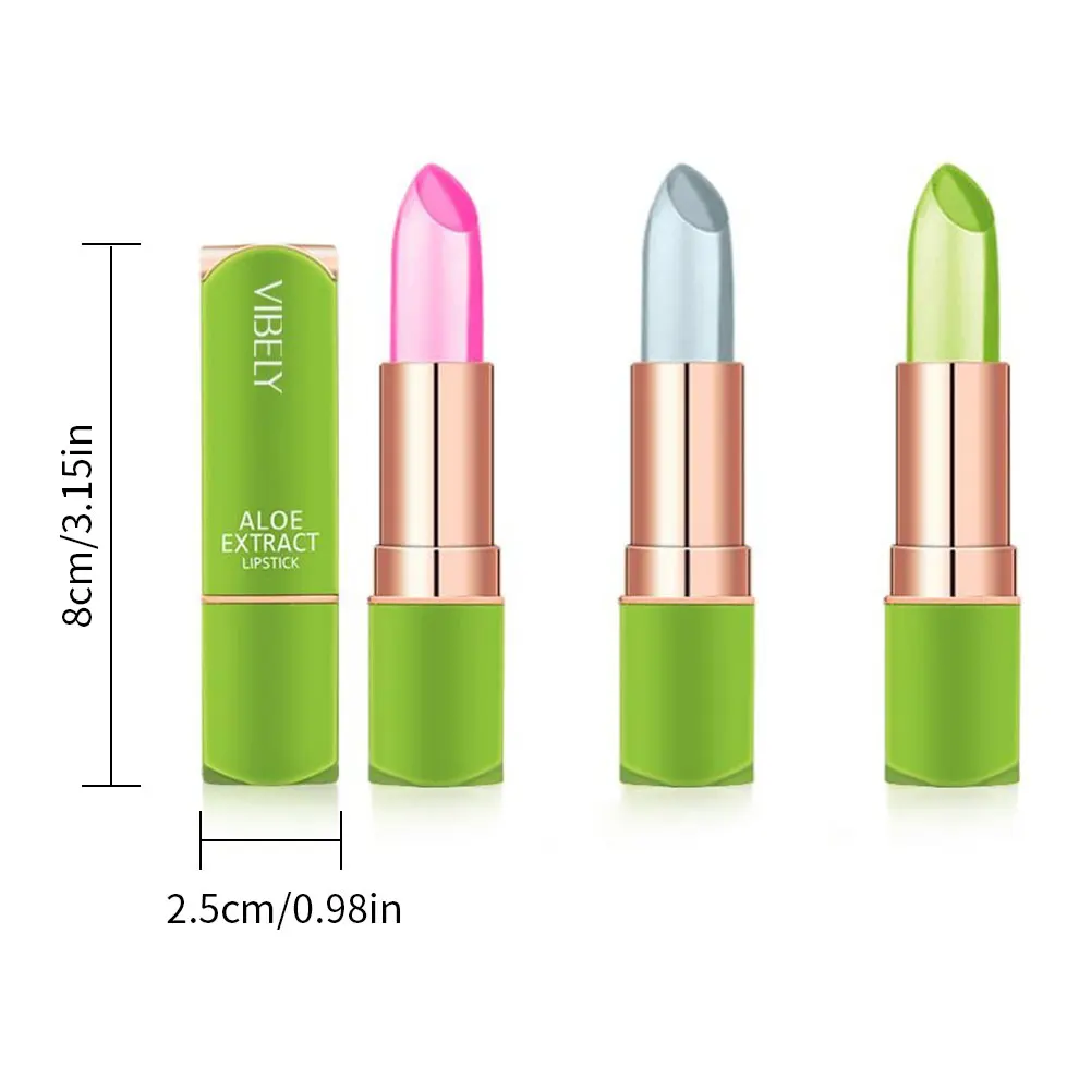 

3PC Moisture Lip Balm Long-Lasting Natural Aloe Vera Lipstick Color Mood Changing Long Lasting Moisturizing Lipstick Anti Aging