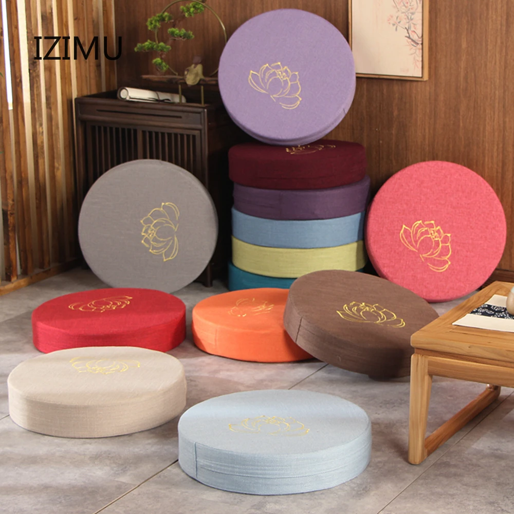 Японский Futon медитация имитация ткань подушка моющийся круглый льняной татами