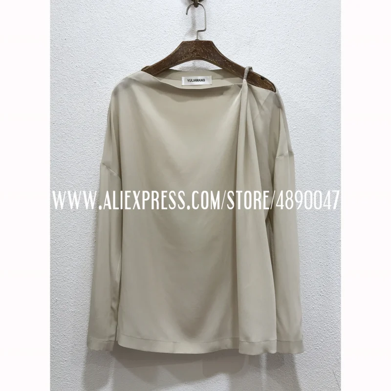 

Summer new solid color loose and comfortable texture silk strapless top high quality women's long-sleeved shirt