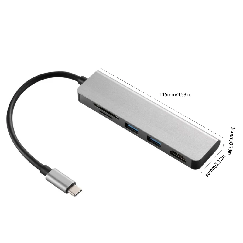 

Type-C USB Hub Five-In-One USB-C toHDMI-compatible+TF+SD+USB Expander Adapter USB3.0 Dockin