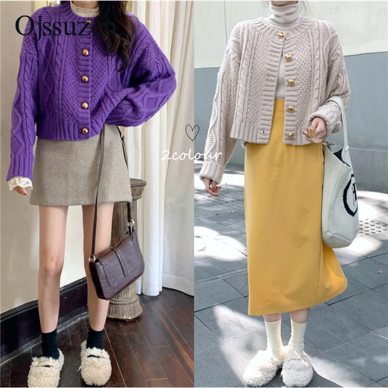 Фиолетовый корейский свитер женский кардиган на пуговицах укороченный топ