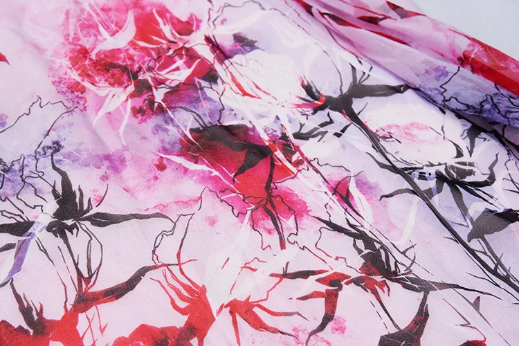 

L207HT408 Spring Clothing Elegant Pink Flower Young Mother Ventilation Sleeveless Crew Neck 100% Silk Dress