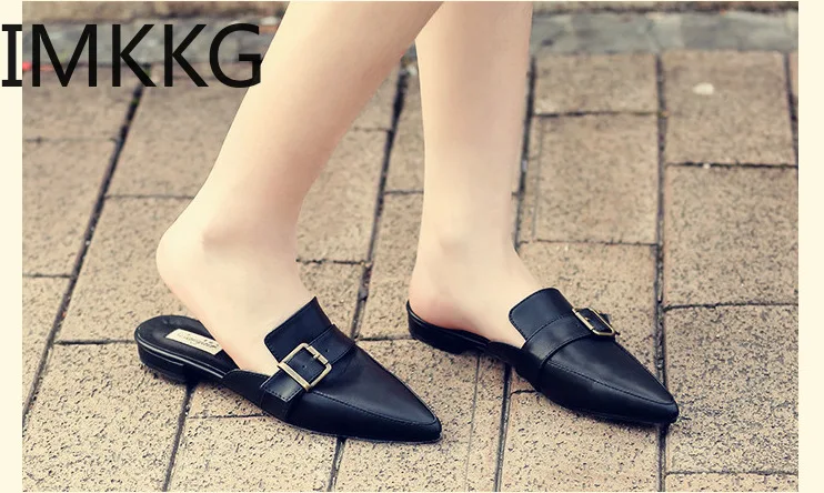 Женские мюли из ПУ кожи шлепанцы на плоской подошве заостренный носок без