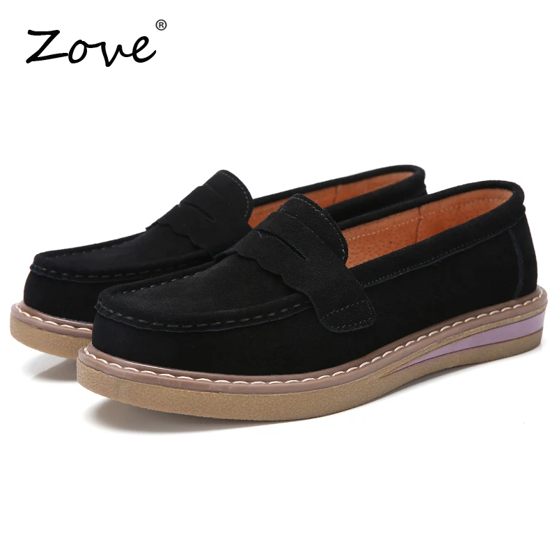 Женская обувь на плоской подошве ZOVE замшевые туфли оксфорды без шнуровки удобные