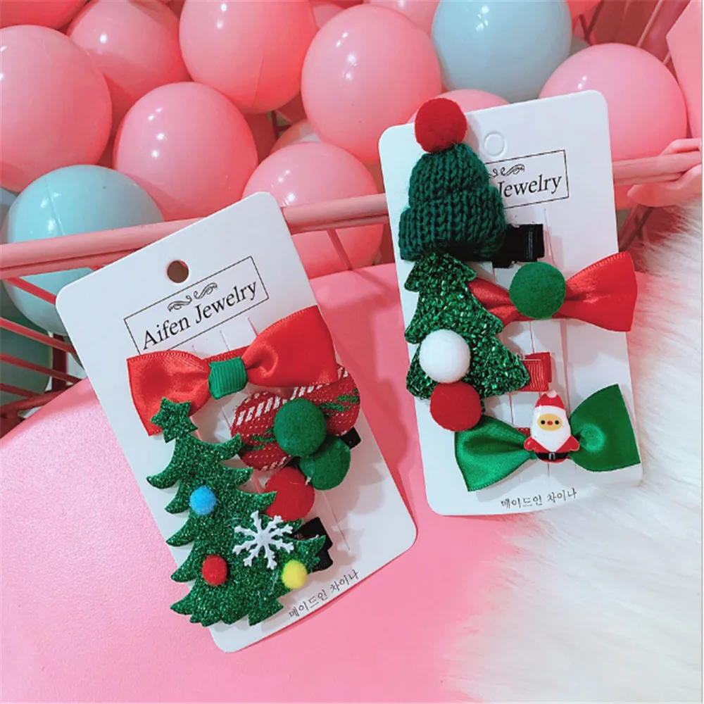 2/4PCS/ Christmas Hair Clip Cute Hair Clip Set Xmas Tree Hat Candy Santa Claus Headwear Hair Accessory Butterfly Hair Clip