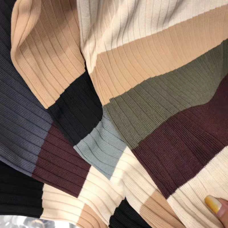 TIGENA Striped Knitted Cotton Skirt Women Fashion 2019 Fall Winter Korean Split High Waist Pleated Midi Long Female |