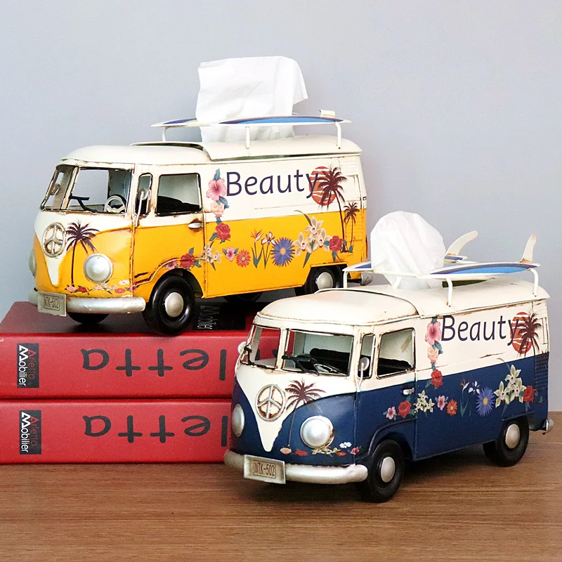 

European Retro Creative Napkin Drawers Retro Bus Model Car Tissue Boxes Restaurants Hotels Home Decoration Ornament Furnishings