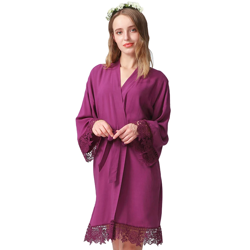 dusty rose Однотонное хлопковое кимоно, халаты для подружек невесты с кружевной отделкой, женский свадебный халат с коротким поясом, халат, одежда для сна размера плюс, женский ночной халат - Цвет: dusty rose