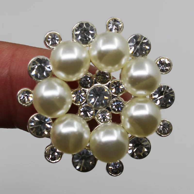 

Fashion silver 5Pc 28MM Round Pearl Button metal rhinestone sewing button for crafts Wedding buttons decorative DIY clothing