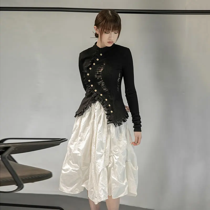 

XITAO Wrinkles Irregular Skirt Women Tide Fashion New Korean Style Empire Waist Elegant Personality Solid Color Match AllDZL2772