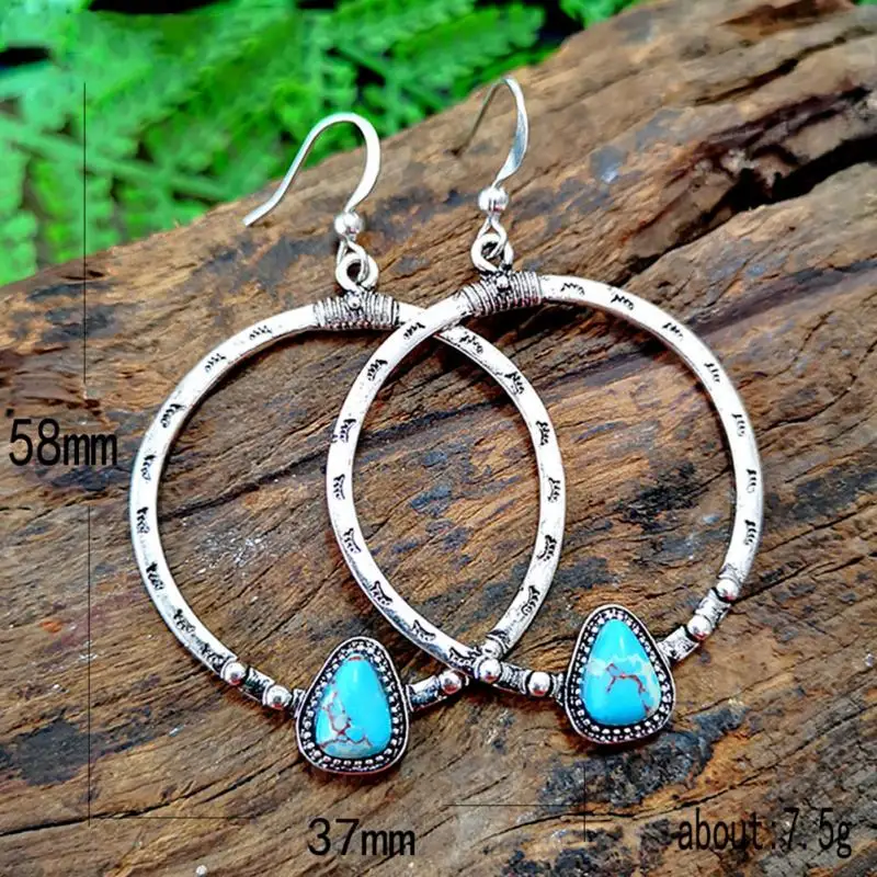 Bohemia Vintage Long Drop Earring For Women Boho Jewelry Ethnic Natural Blue Turquoises Stone Earrings Pendientes | Украшения и