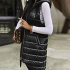 Женский Длинный зимний жилет с капюшоном, теплый пуховик без рукавов с карманами, стеганый жилет, пуховая куртка, стеганая уличная куртка