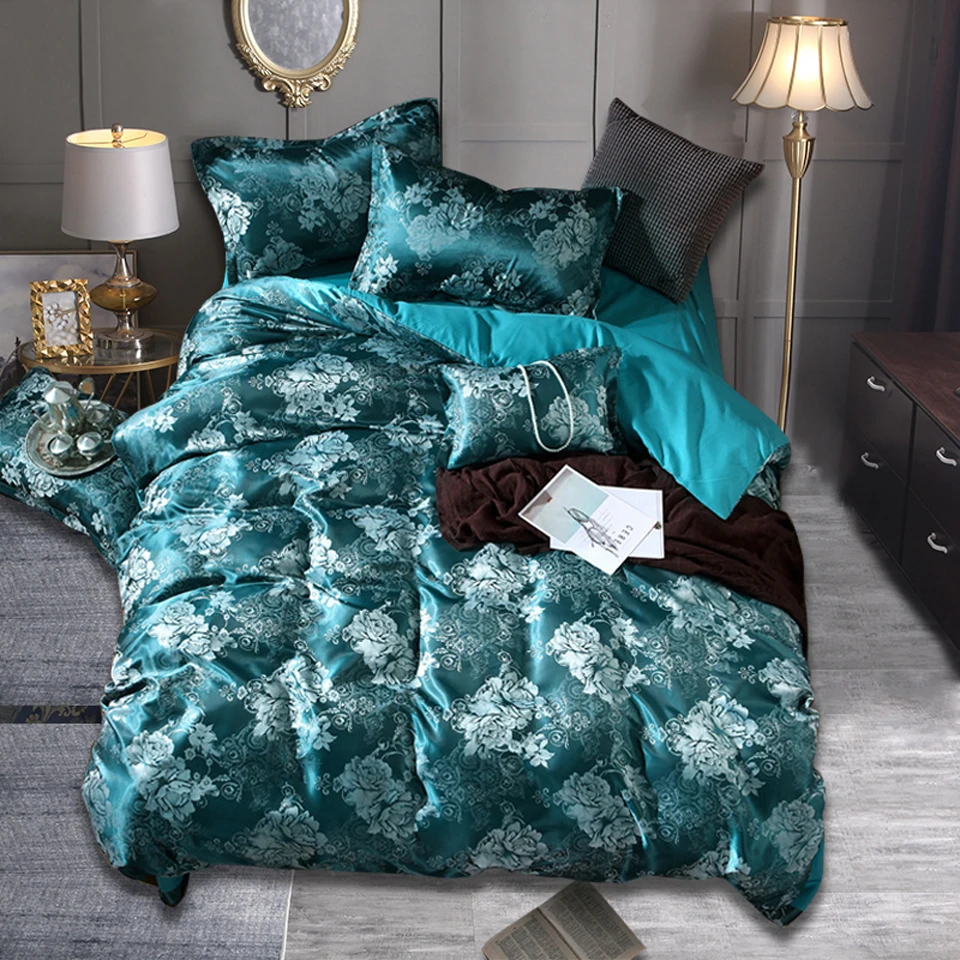 Белое серое золотое зеленое синее жаккардовое шелковое постельное белье наборы