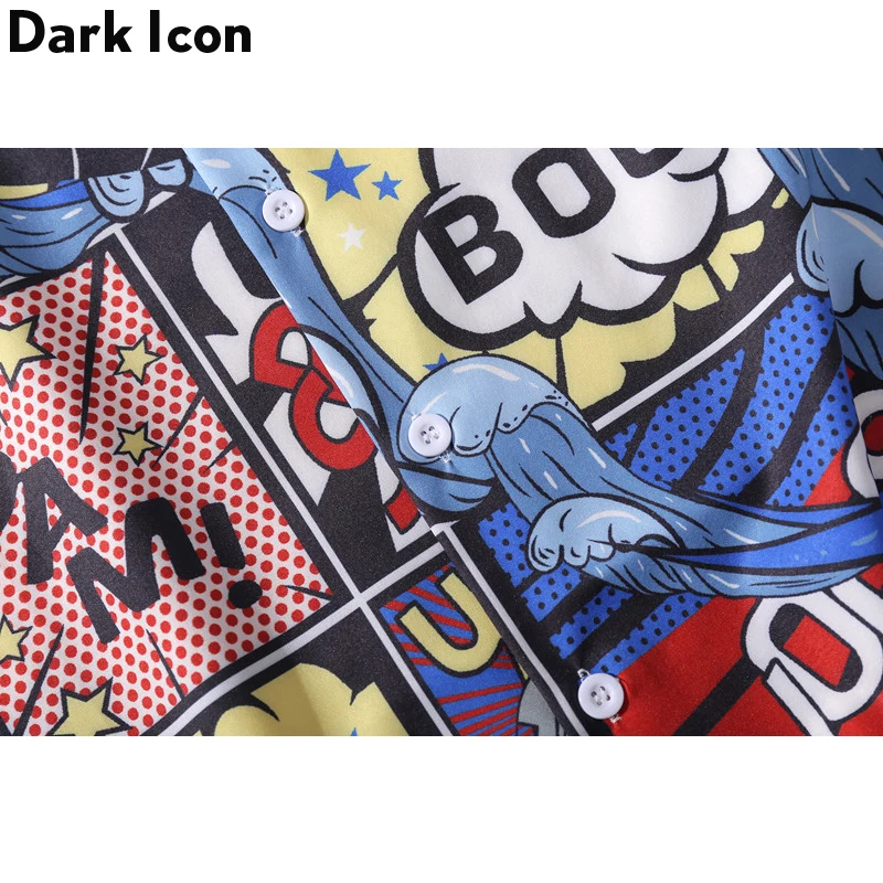 Dark Icon Cartoon Printed Hip Hop Shirts Men 2020 Summer Turn-down Collar Men's Street Hipster | Мужская одежда