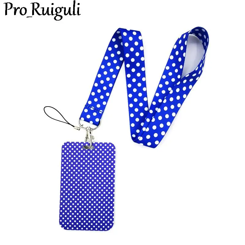 

Blue Wave Point Lanyard Credit Card ID Holder Bag Student Women Travel Card Cover Badge Car Keychain Decorations