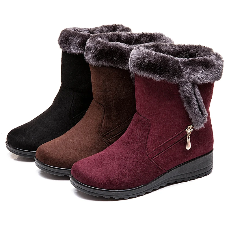 

Women Snow Boots Warm Short Fur Plush Winter Ankle Boot Plus Size Platform Ladies Suede Zip Shoes Female Comfort Drop Shipping