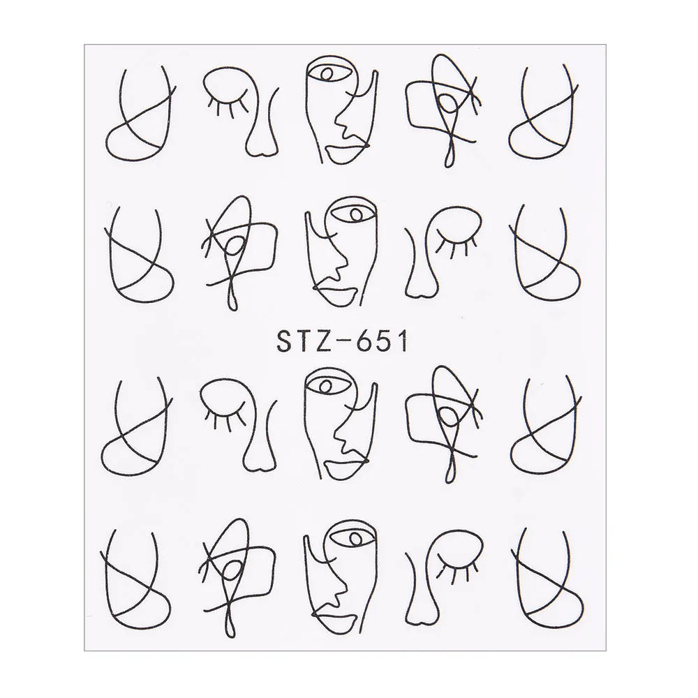 1 шт. простые наклейки для дизайна ногтей черные цветы перо Дизайн Линии