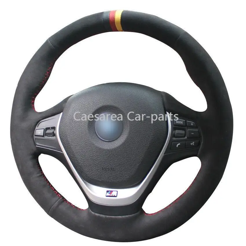 

Black Suede Black Red Yellow Marker Steering Wheel Cover for BMW F30 320i 328i