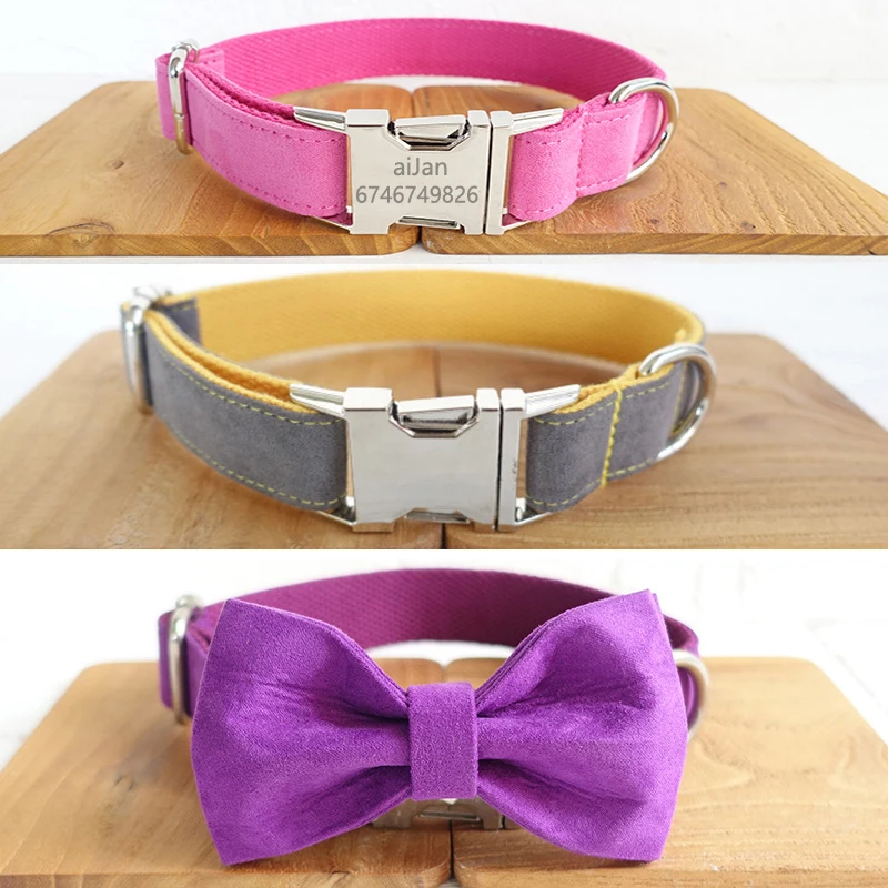 Personalizada com o Nome do Cachorro Gravada com o Nome do Cachorro de Nylon com nó para Cães Coleira Ajustável Pequenos Médios Grandes ou